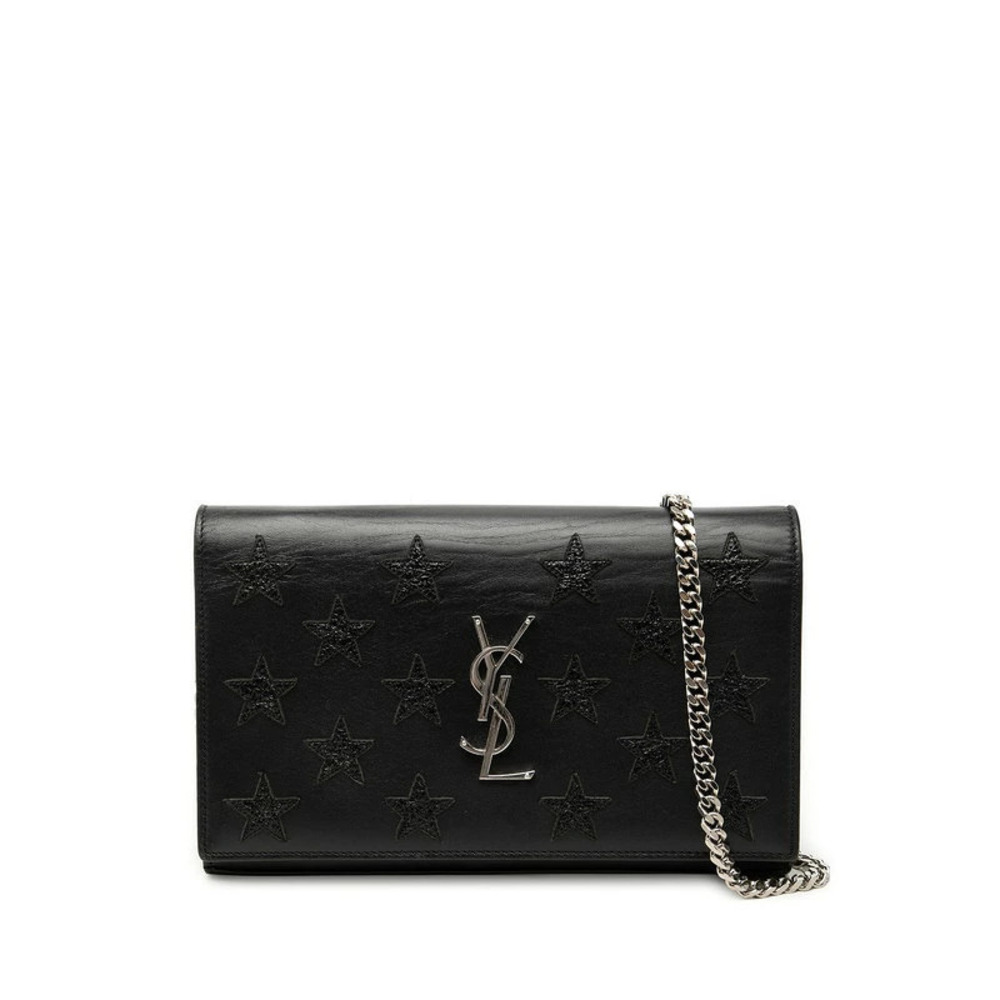 Saint Laurent Star YSL Chain Shoulder Bag Wallet Black Leather